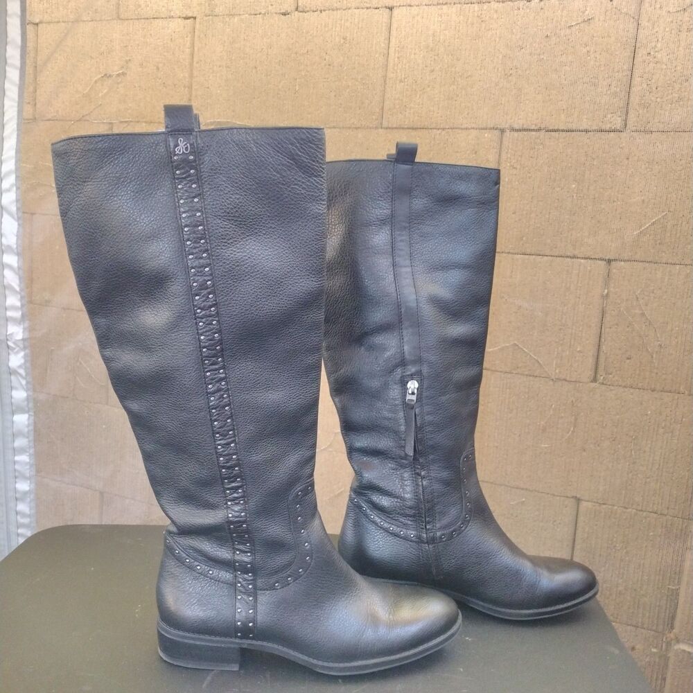 Sam Edelman Prina 2 Black Leather Tall Knee-High Riding Boot Size 9W Wide Calf - Picture 2 of 9